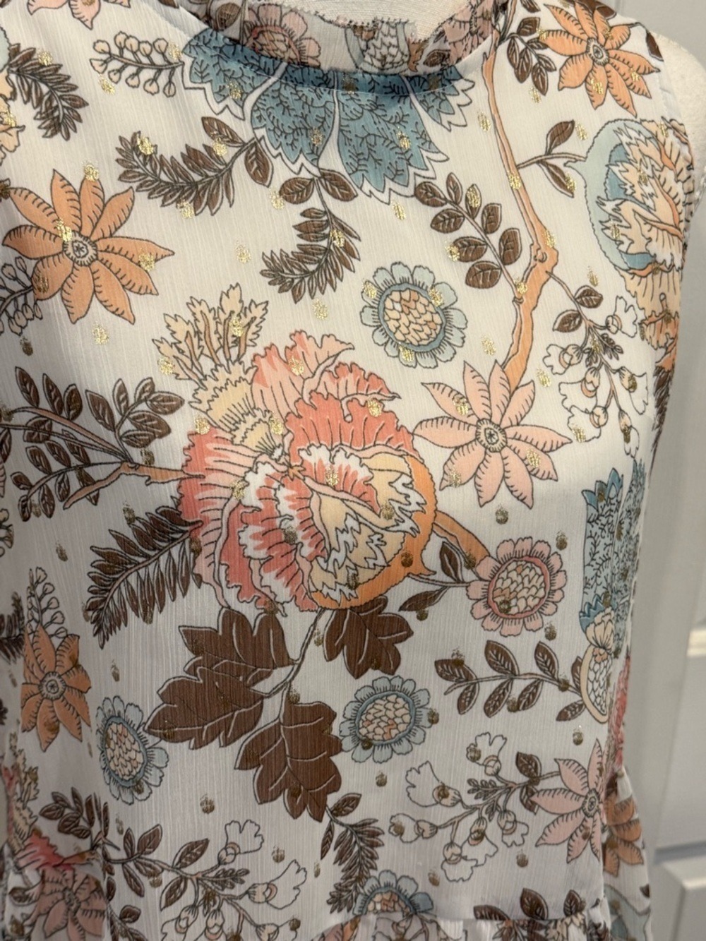 LOFT Floral Sleeveless Blouse Size S Sheer Peplum Boho Romantic Top - Picture 4 of 8